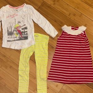 Gymboree lot: Red/white dress & neon yellow Matching top/pant Set-sz.3T-4T